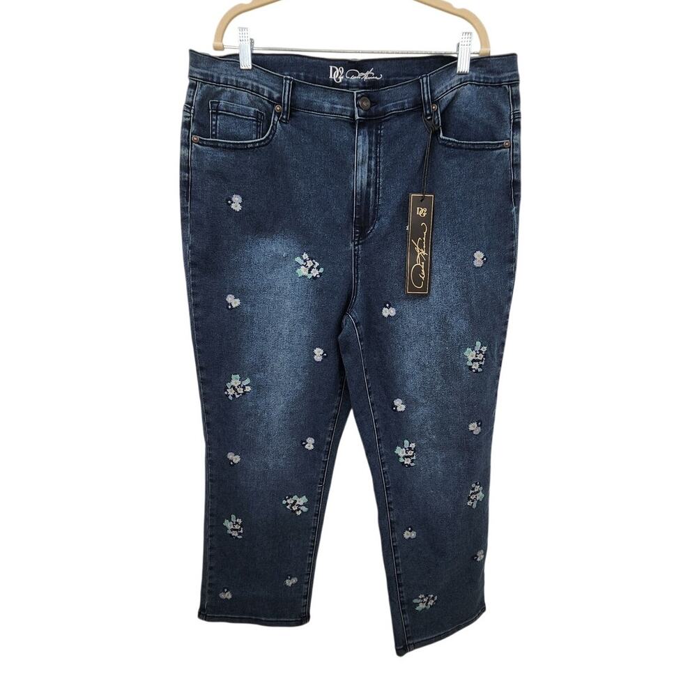 New‎ NWT DG^2 by Diane Gilman Floral Embroidered Stretch Jeans Women's 18WT Tall